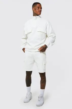 Half Zip Cargo Funnel Short Tracksuit