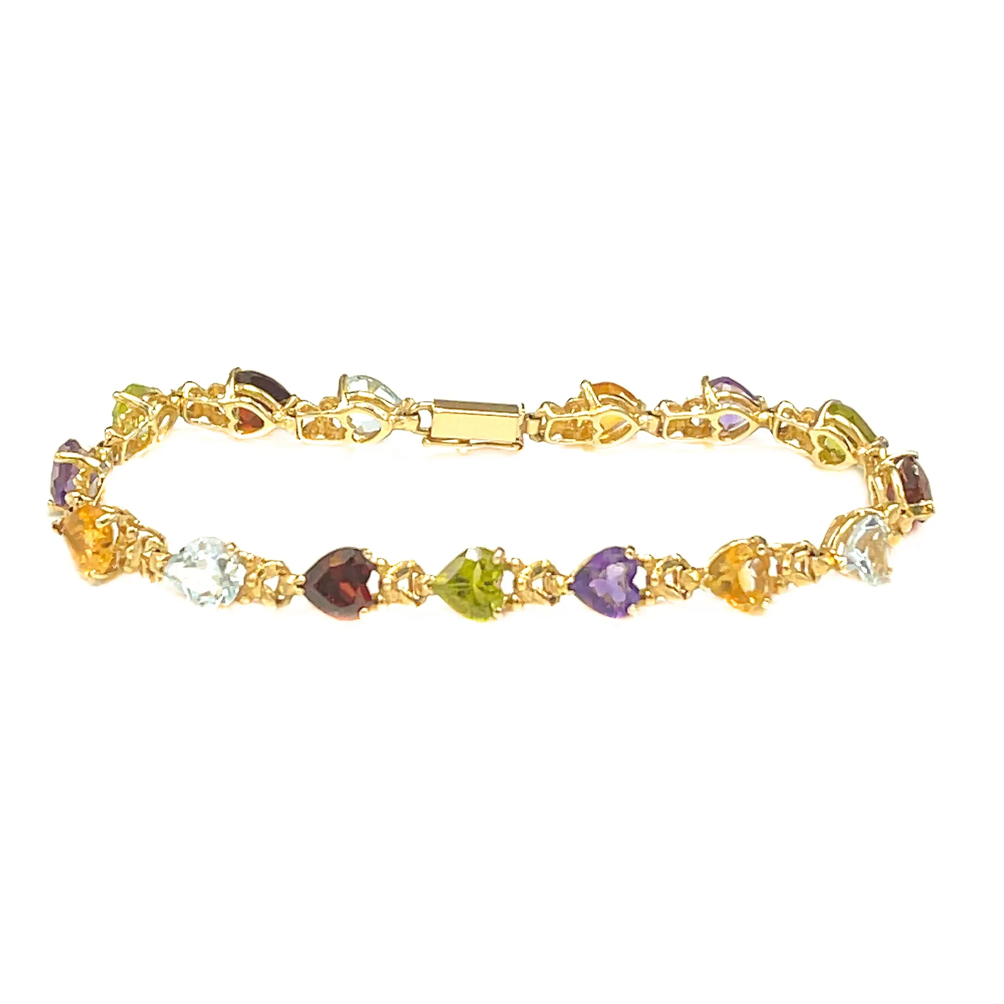 Heart-Shaped Gem Stone Bracelet in 14k Gold