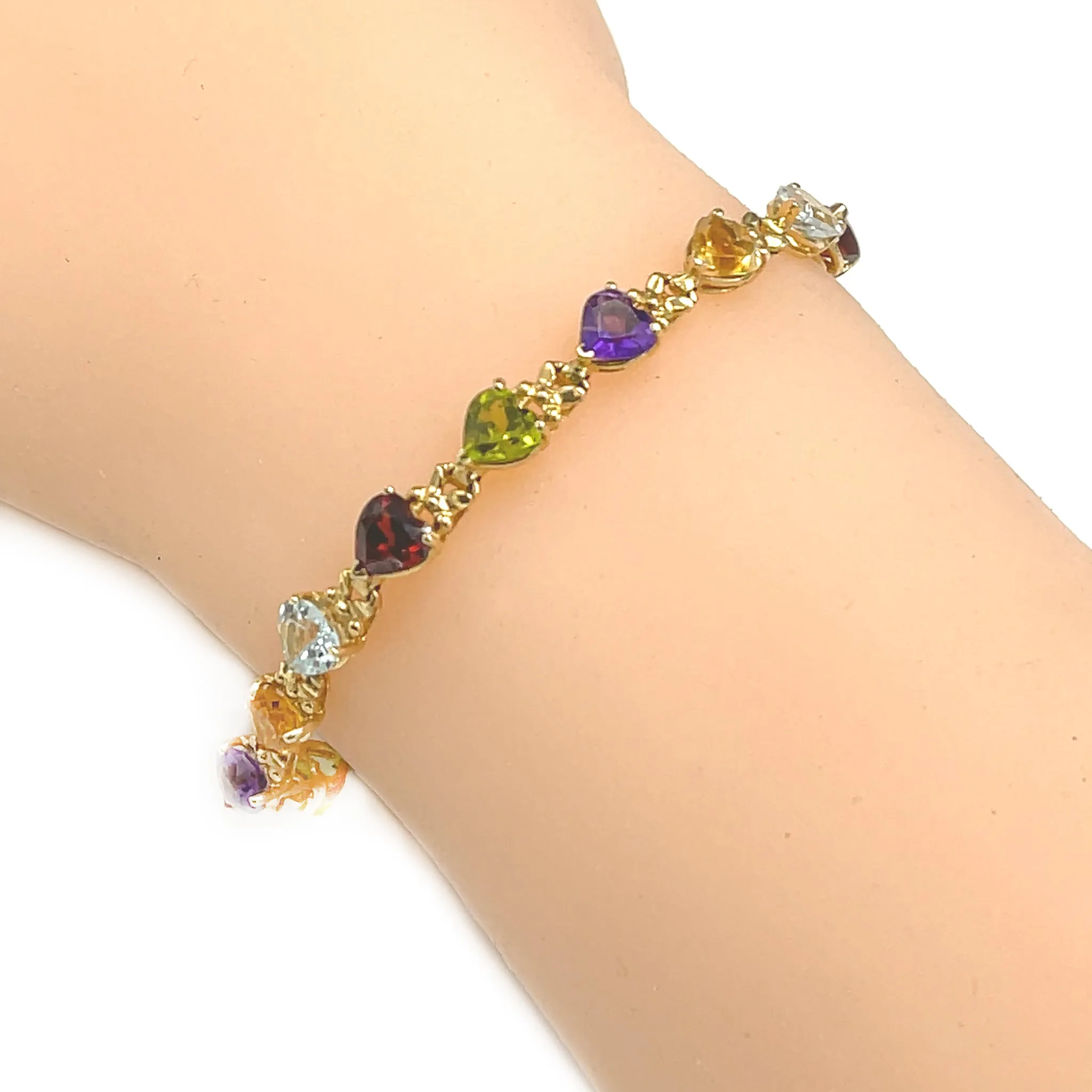 Heart-Shaped Gem Stone Bracelet in 14k Gold