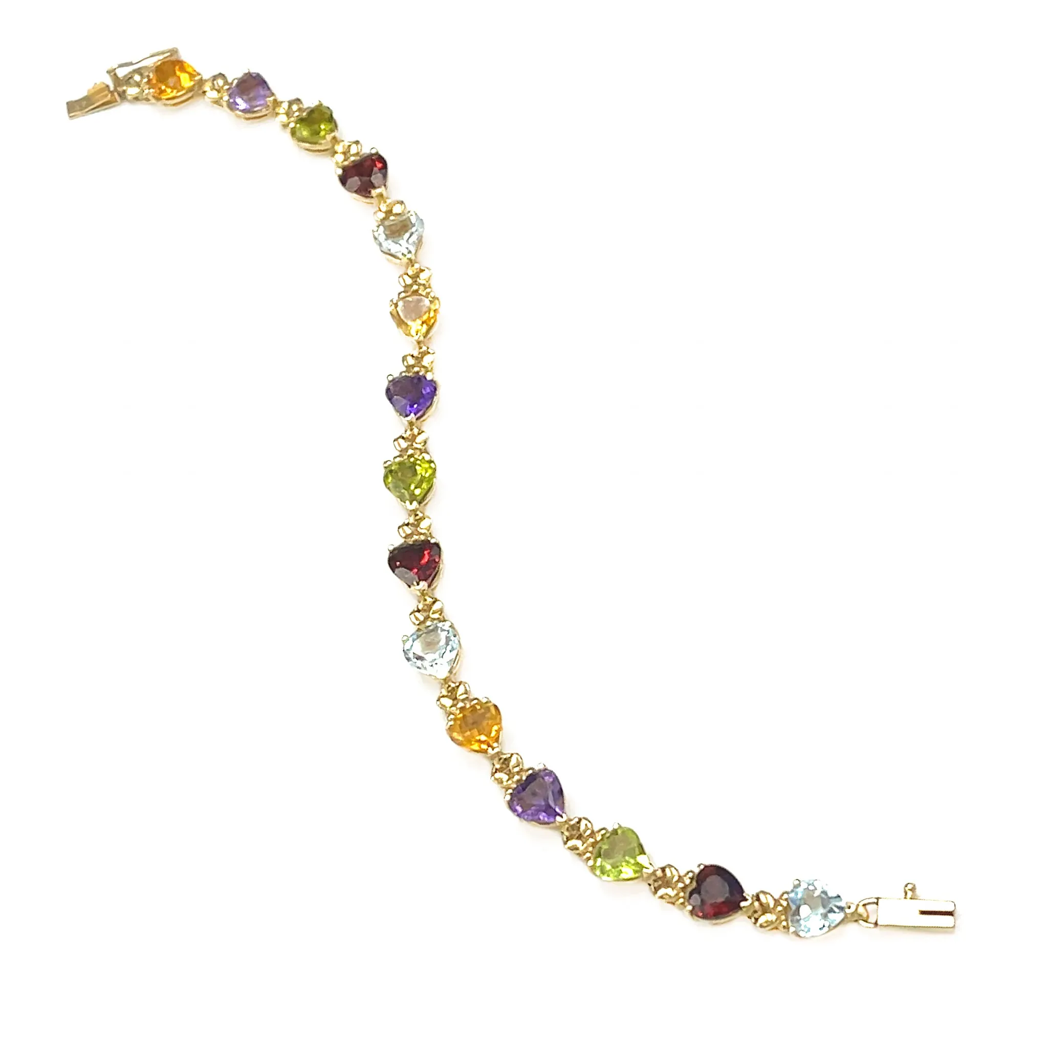 Heart-Shaped Gem Stone Bracelet in 14k Gold