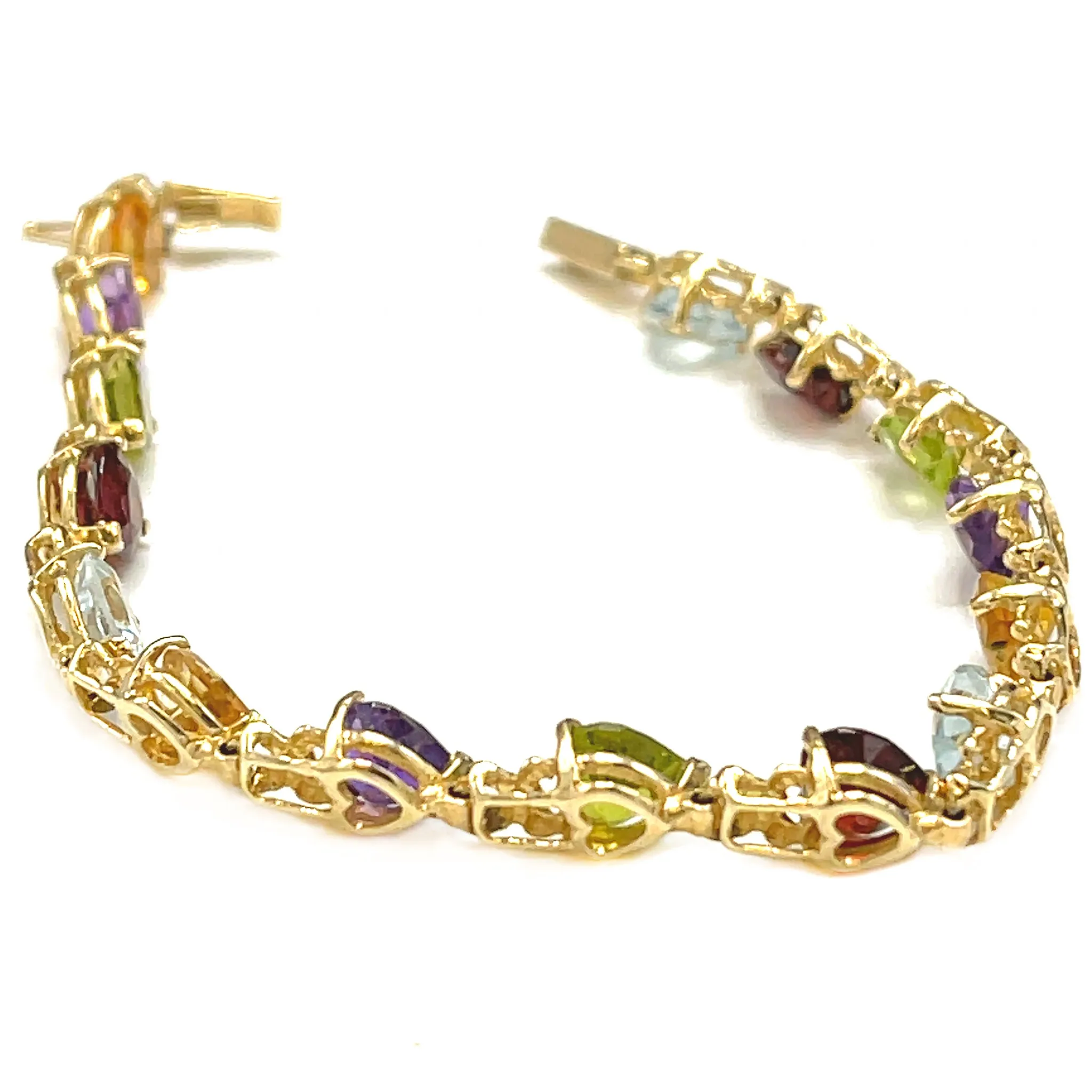 Heart-Shaped Gem Stone Bracelet in 14k Gold