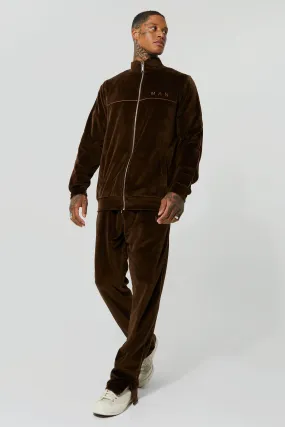 Heavyweight Velour Piping Funnel Neck Tracksuit | boohooMAN UK