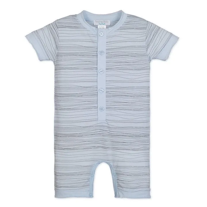 Henley Romper - Stripe on Baby Blue  100% Pima Cotton