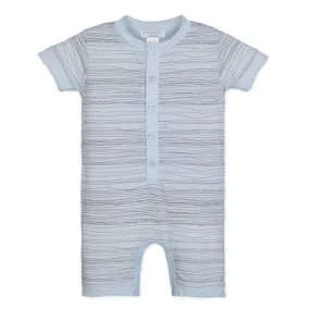 Henley Romper - Stripe on Baby Blue  100% Pima Cotton