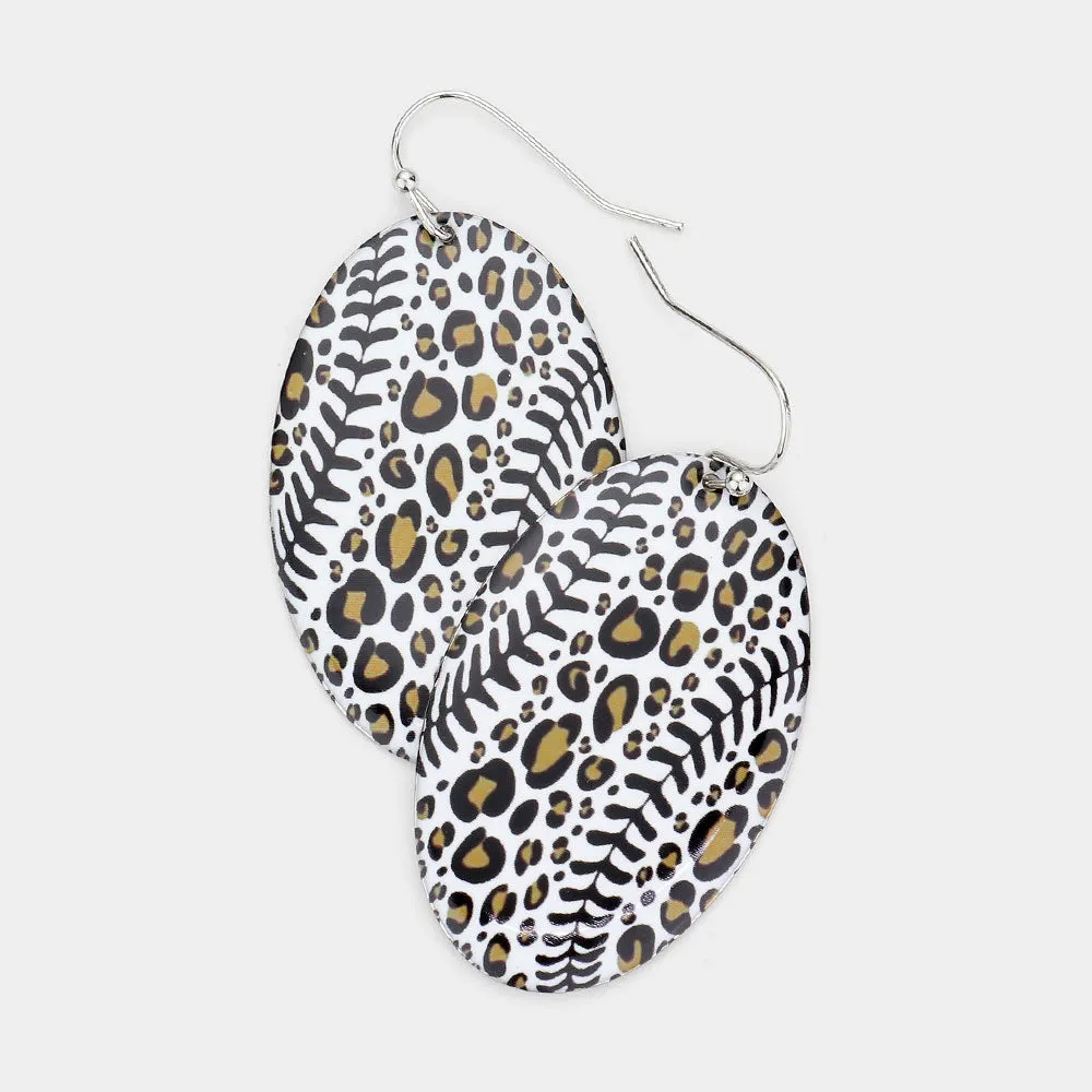 iLLASPARKZ Leopard Patterned Metal Oval Dangle Earrings