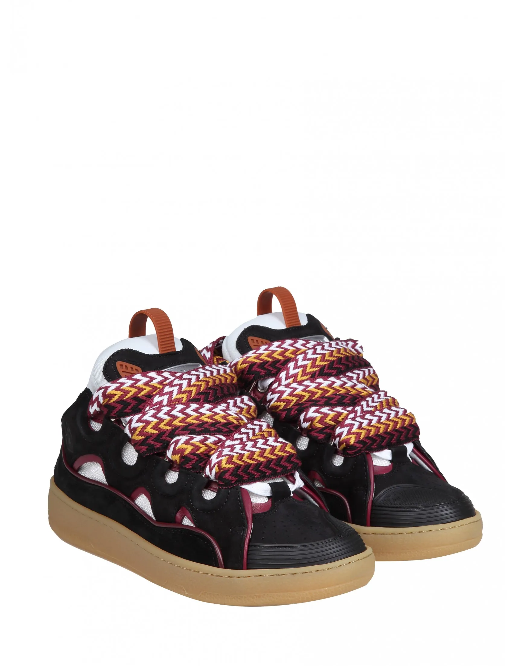 LANVIN CURB SNEAKERS IN WHITE AND BORDEAUX LEATHER AND SUEDE