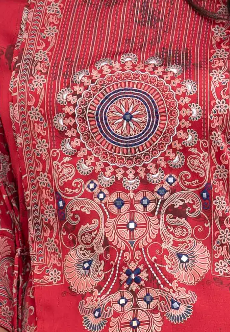 Le Reve Le Reve Red Embroidered Crepe Ethnic Tunic