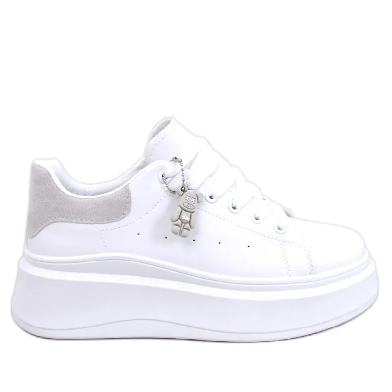 Liezel Gray wedge sneakers with a pendant white