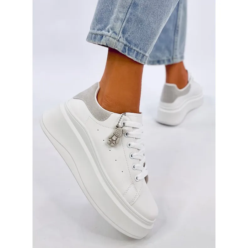 Liezel Gray wedge sneakers with a pendant white