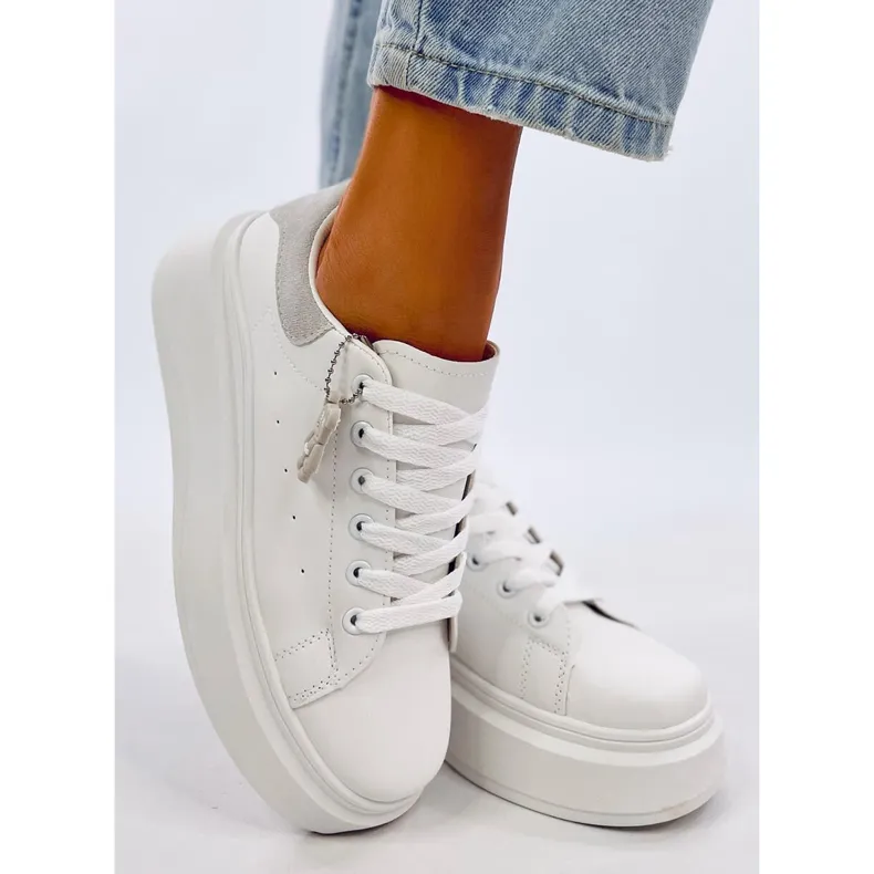 Liezel Gray wedge sneakers with a pendant white