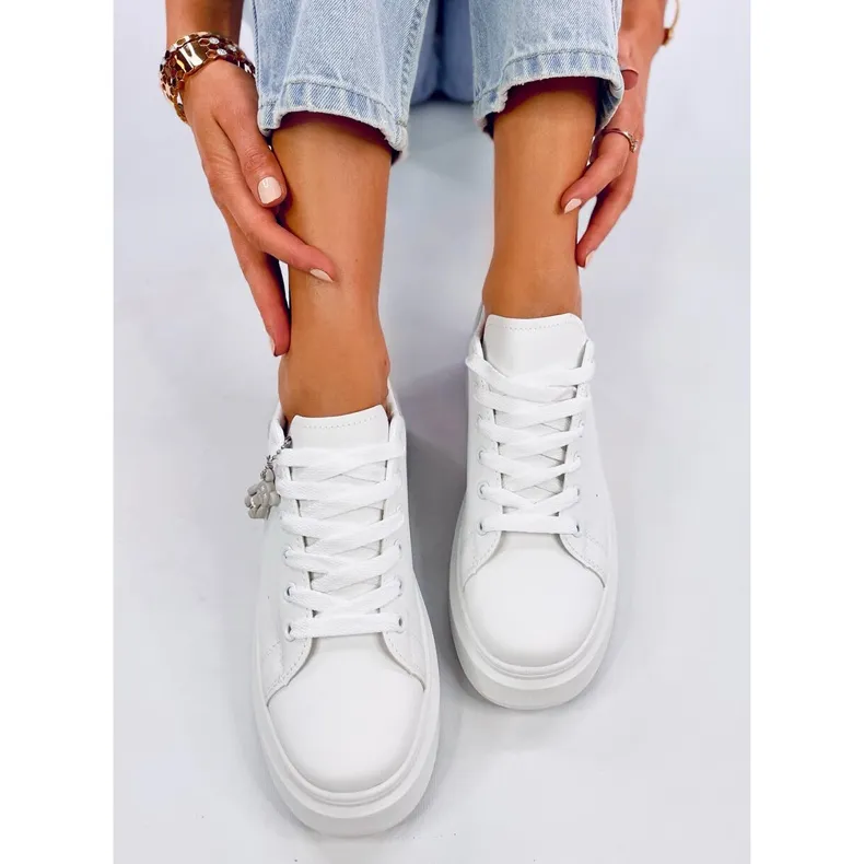 Liezel Gray wedge sneakers with a pendant white