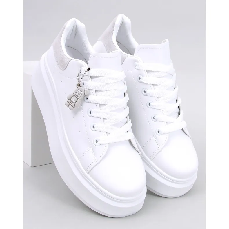 Liezel Gray wedge sneakers with a pendant white