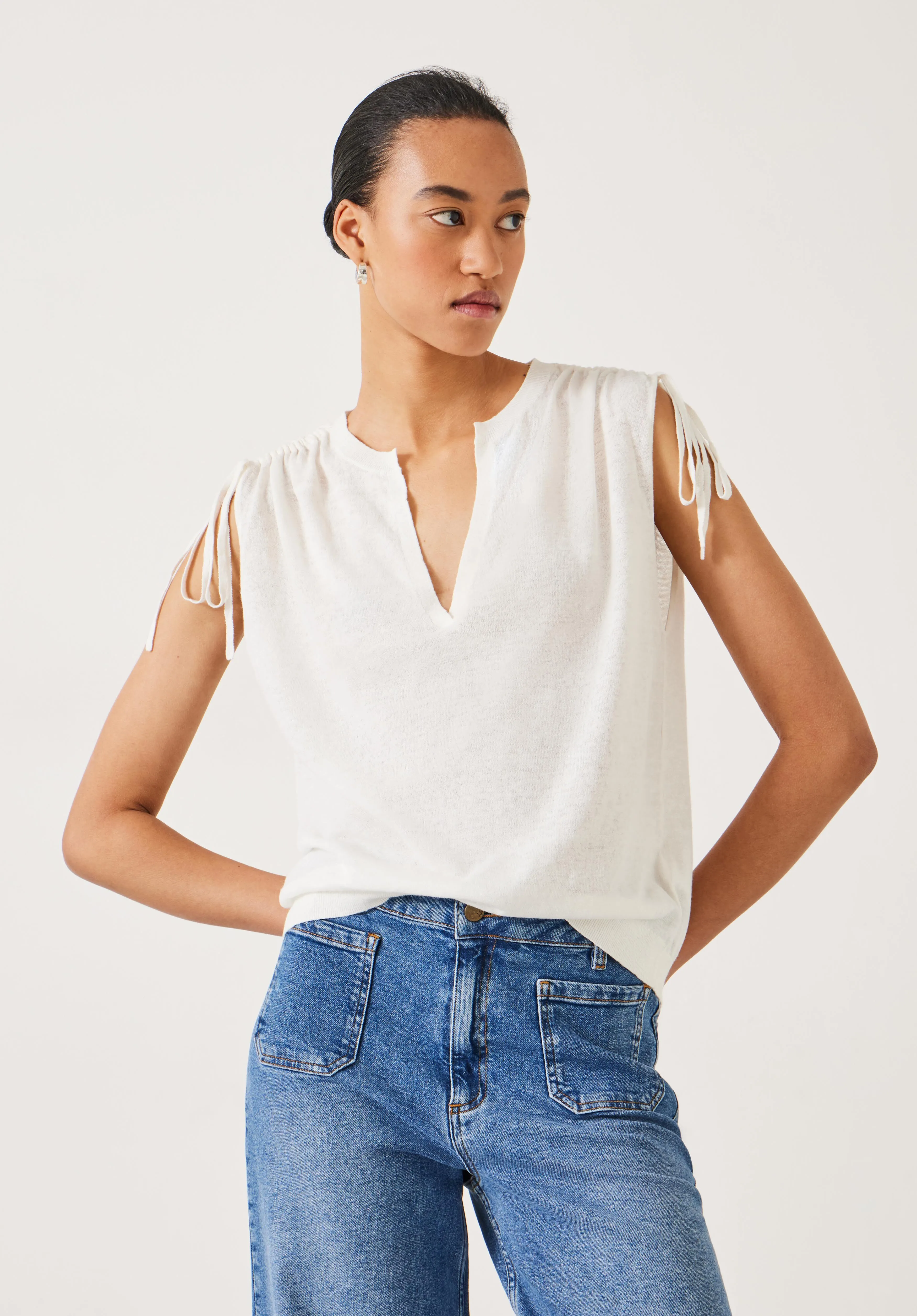 Lizzie Ruched Shoulder Linen Knit Vest