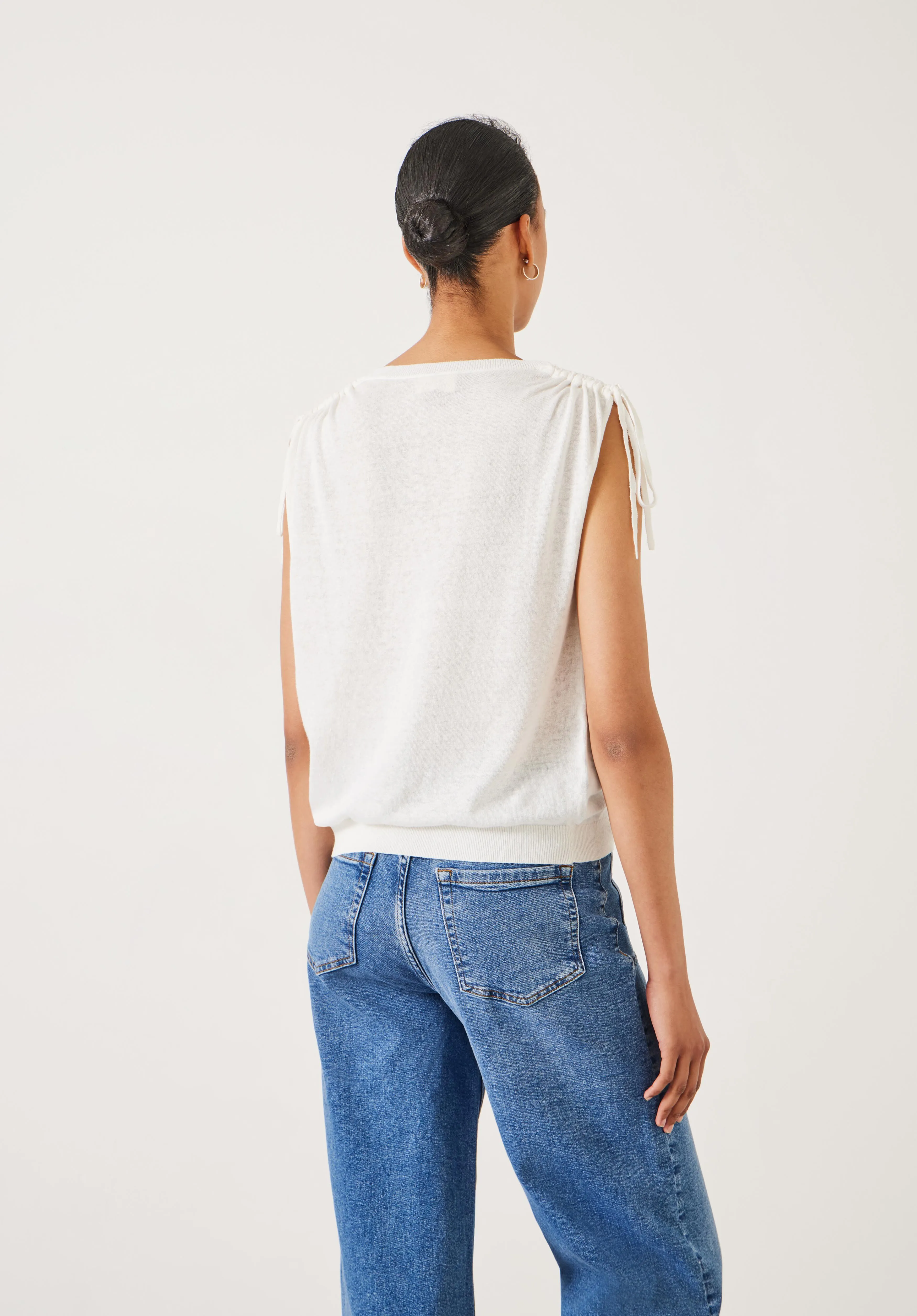 Lizzie Ruched Shoulder Linen Knit Vest