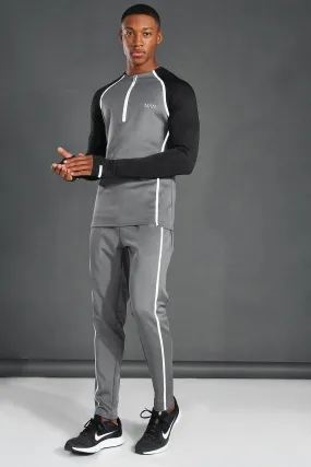 Man Active Reflective Muscle Fit Tracksuit | boohooMAN UK