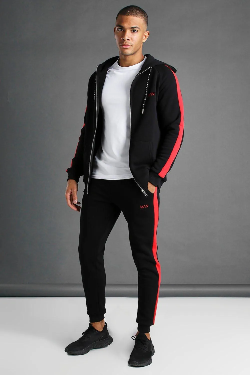 MAN Muscle Fit Hooded Detail Tracksuit | boohooMAN UK