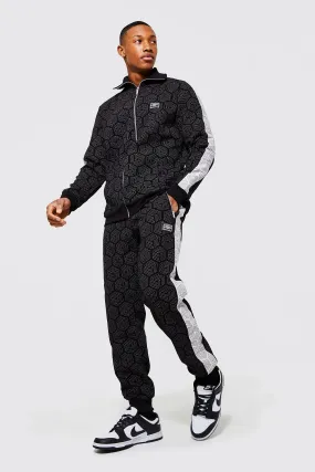 Man Printed Zip Through Funnel Tracksuit