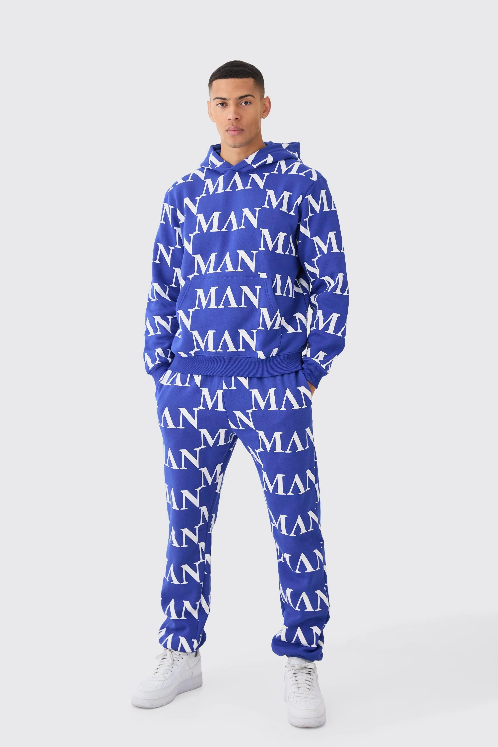 Man Roman All Over Print Hooded Tracksuit | boohooMAN UK