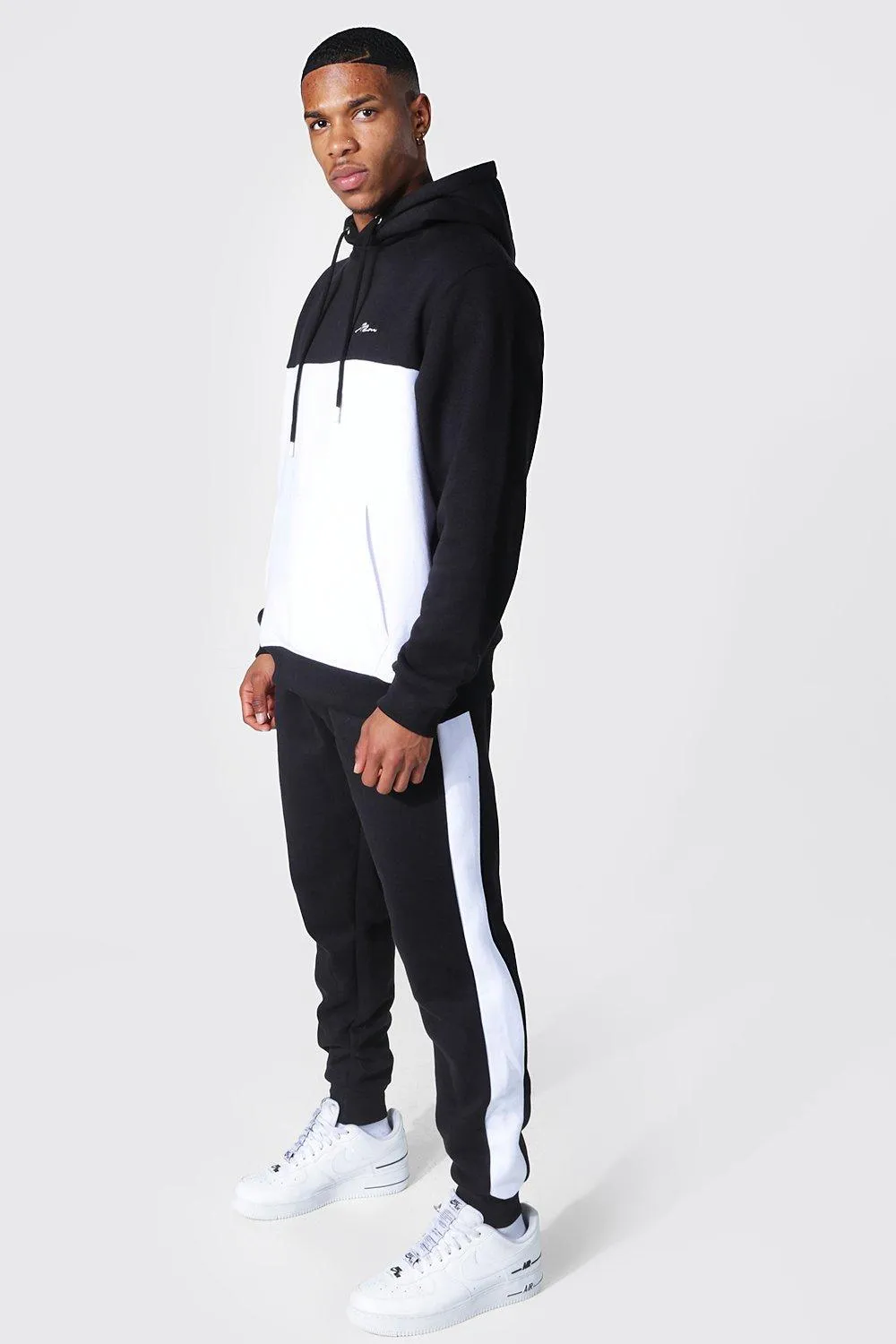 Man Signature Colour Block Hooded Tracksuit | boohooMAN UK