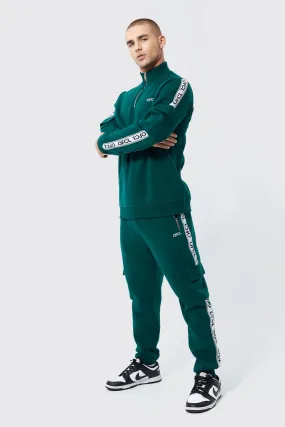 Man Zip Funnel Neck Tape Tracksuit | boohooMAN UK