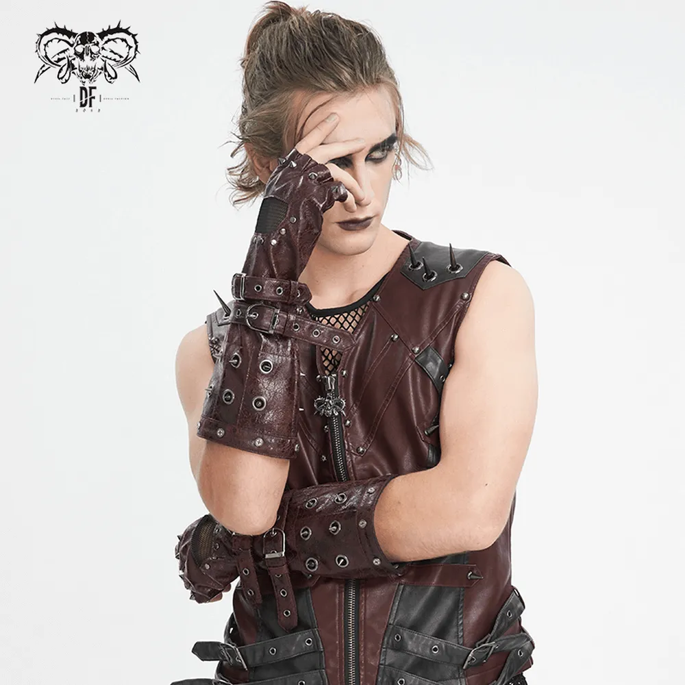 Men's Studded Steampunk Gloves with Metal Details