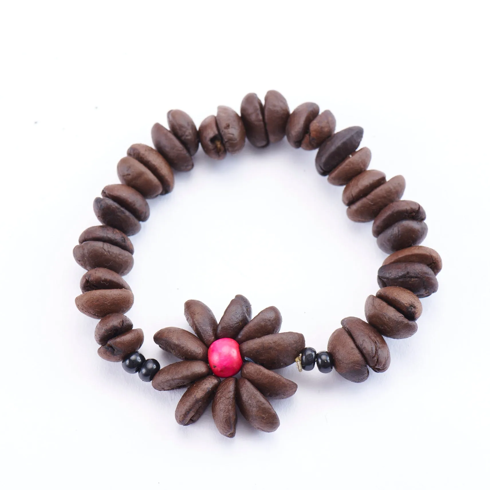 Mexican Coffee Bean Bracelet with Flower