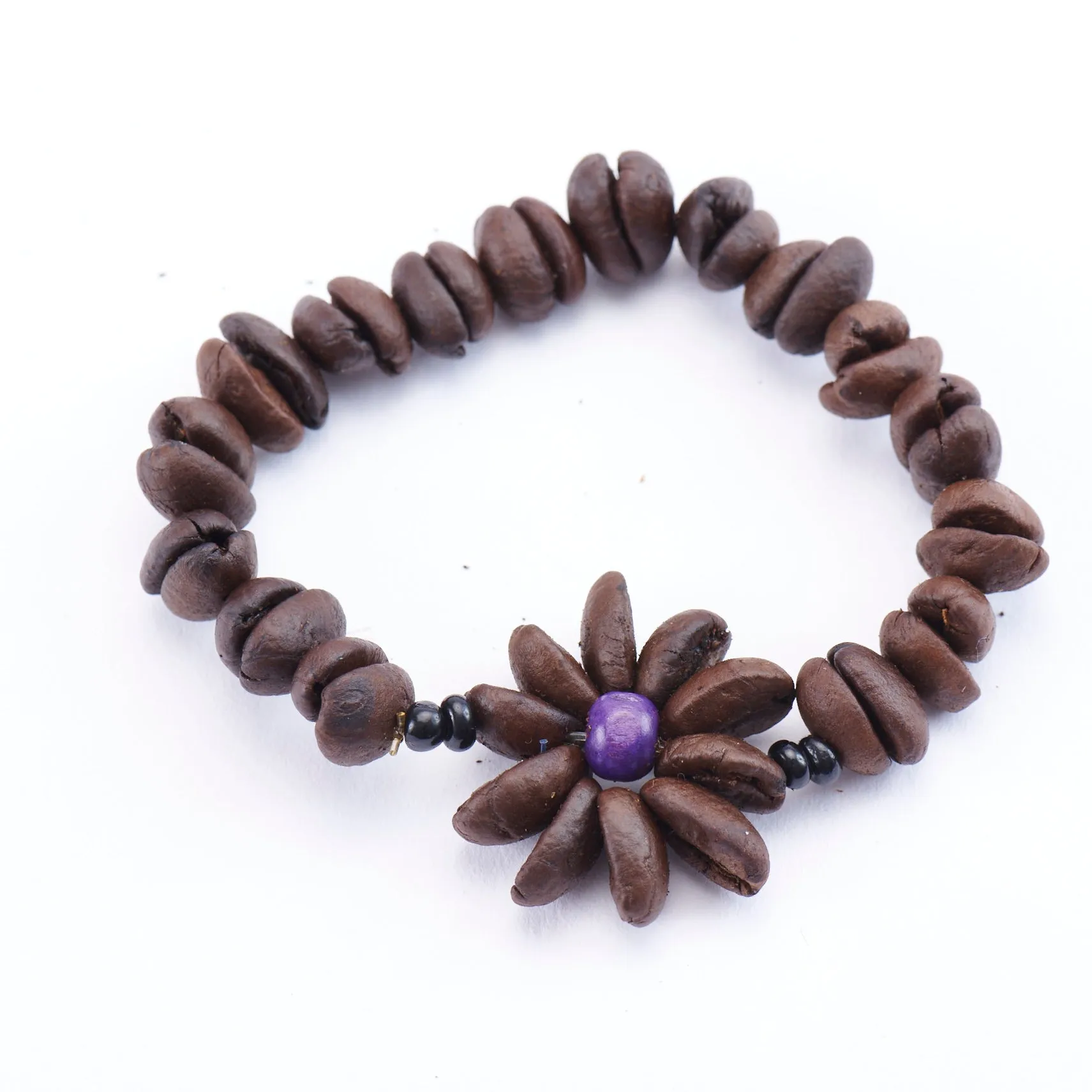 Mexican Coffee Bean Bracelet with Flower