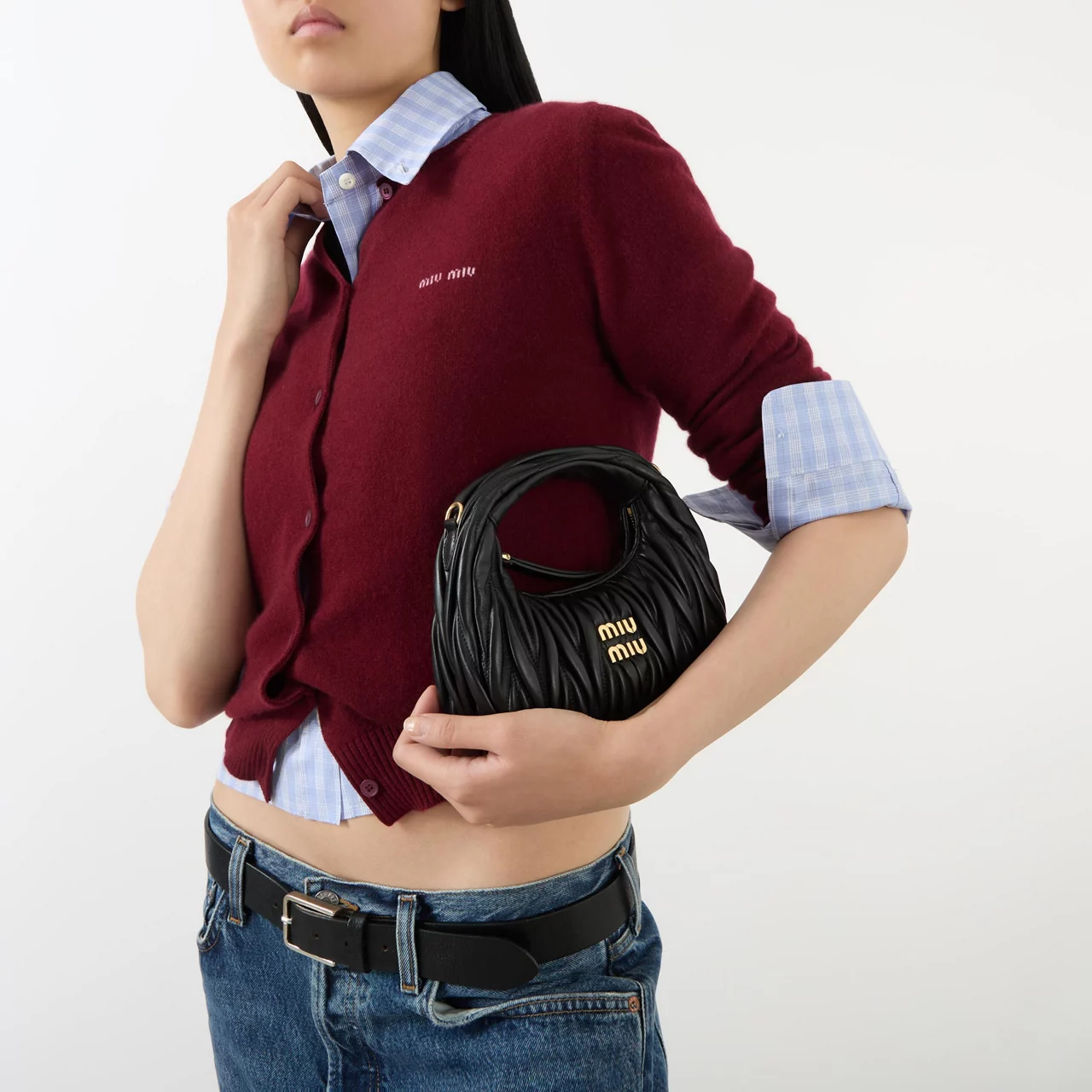 MIU MIU Wander Matelassé Nappa Leather Mini Hobo Bag - Nero