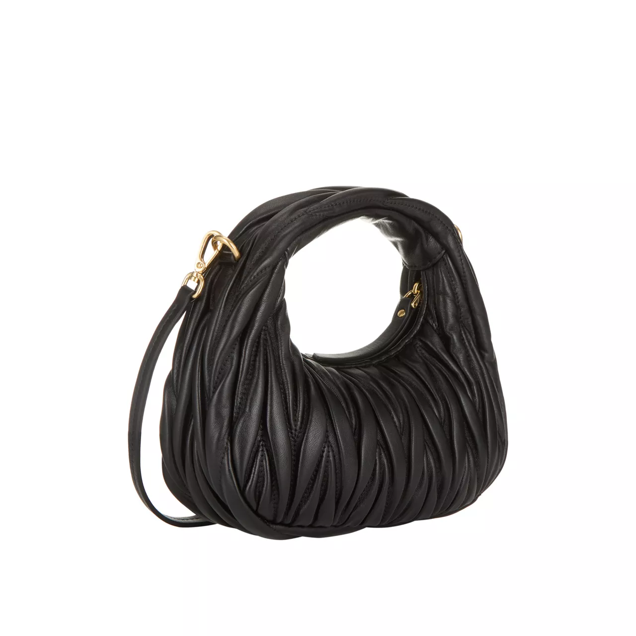 MIU MIU Wander Matelassé Nappa Leather Mini Hobo Bag - Nero