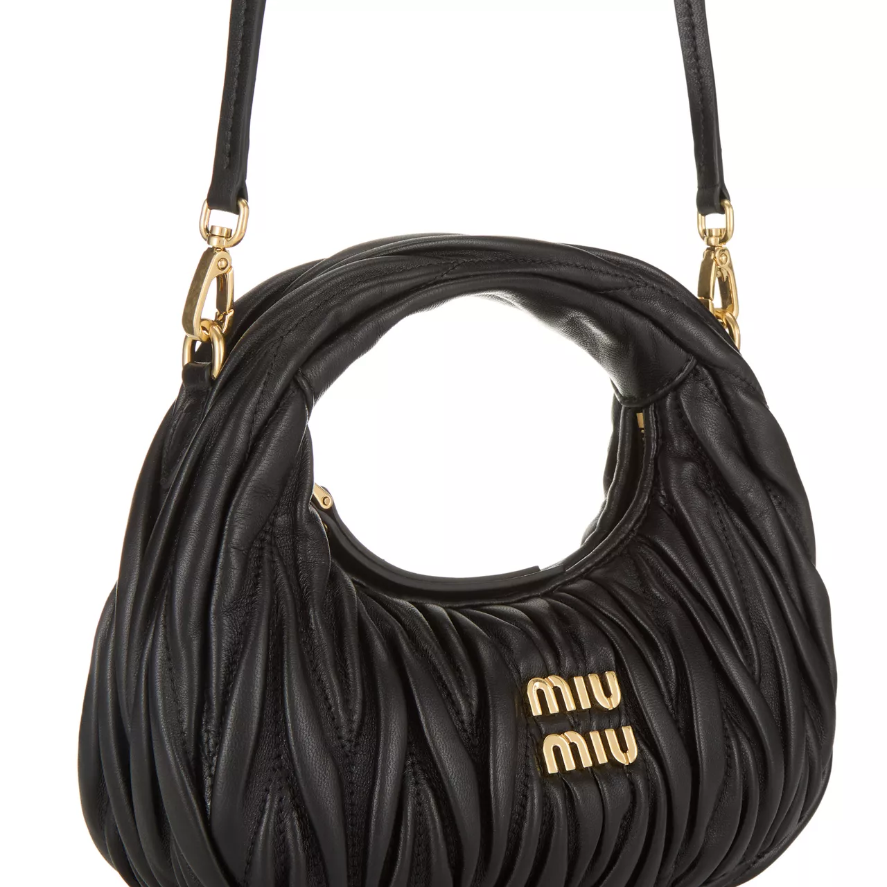 MIU MIU Wander Matelassé Nappa Leather Mini Hobo Bag - Nero