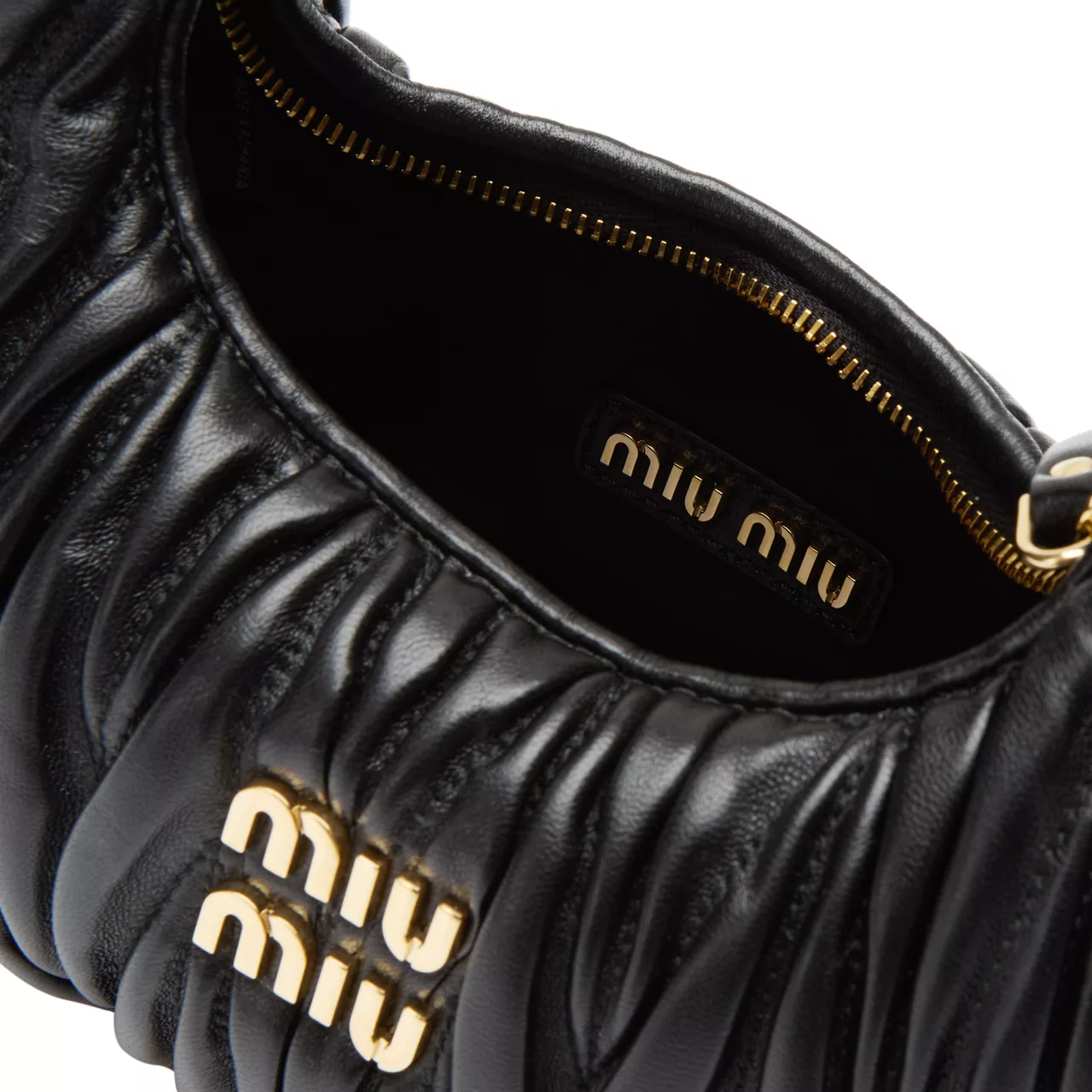 MIU MIU Wander Matelassé Nappa Leather Mini Hobo Bag - Nero