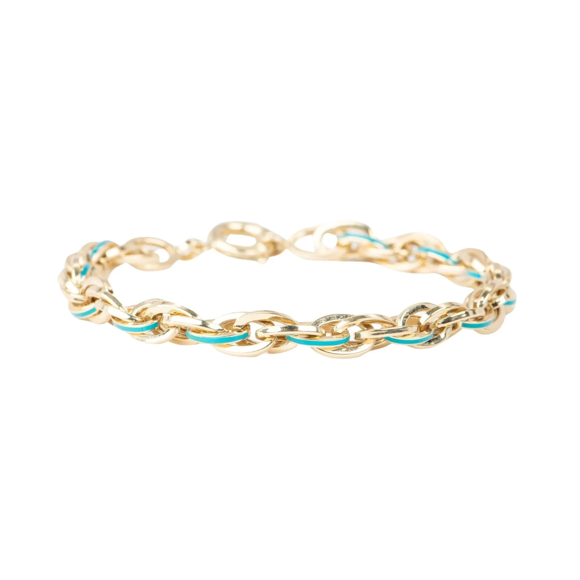 Mixed Link Bracelet with Bright Enamel 14K Gold 7.48-7.69g R2059