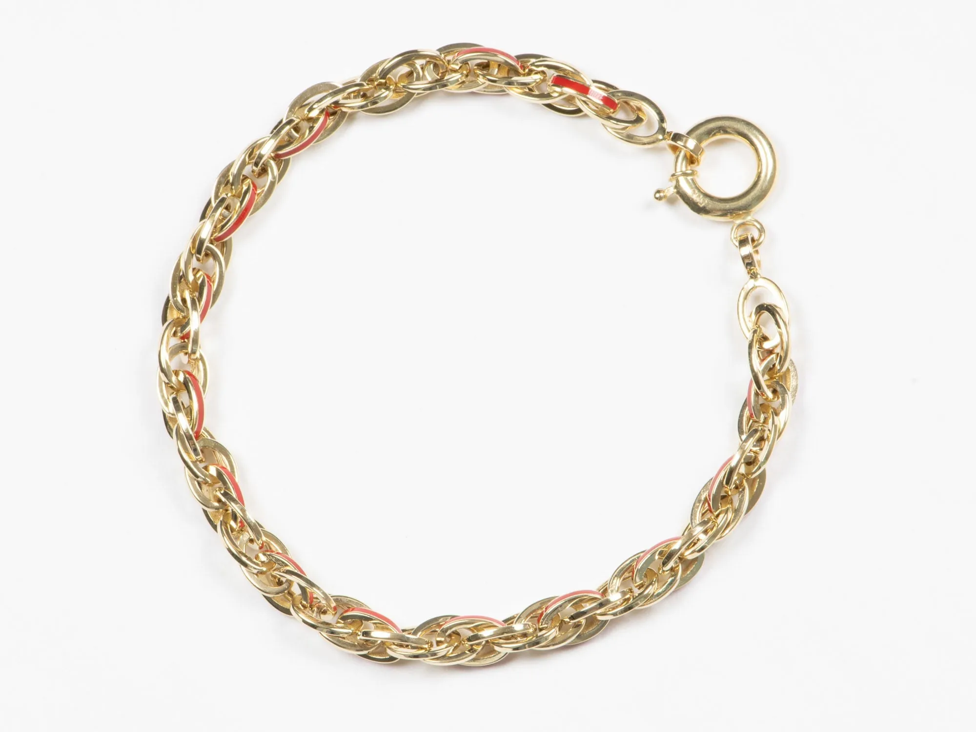 Mixed Link Bracelet with Bright Enamel 14K Gold 7.48-7.69g R2059