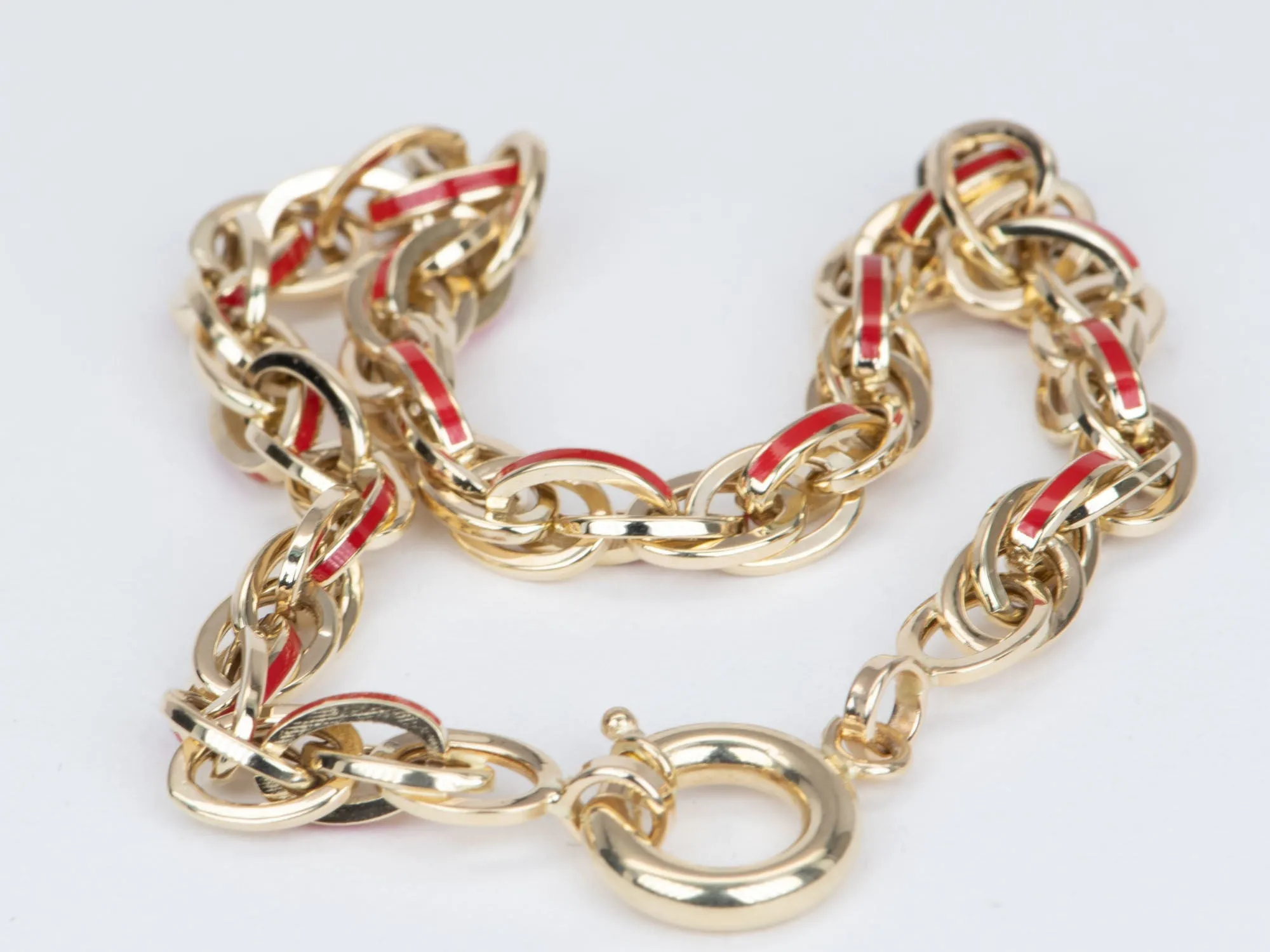 Mixed Link Bracelet with Bright Enamel 14K Gold 7.48-7.69g R2059