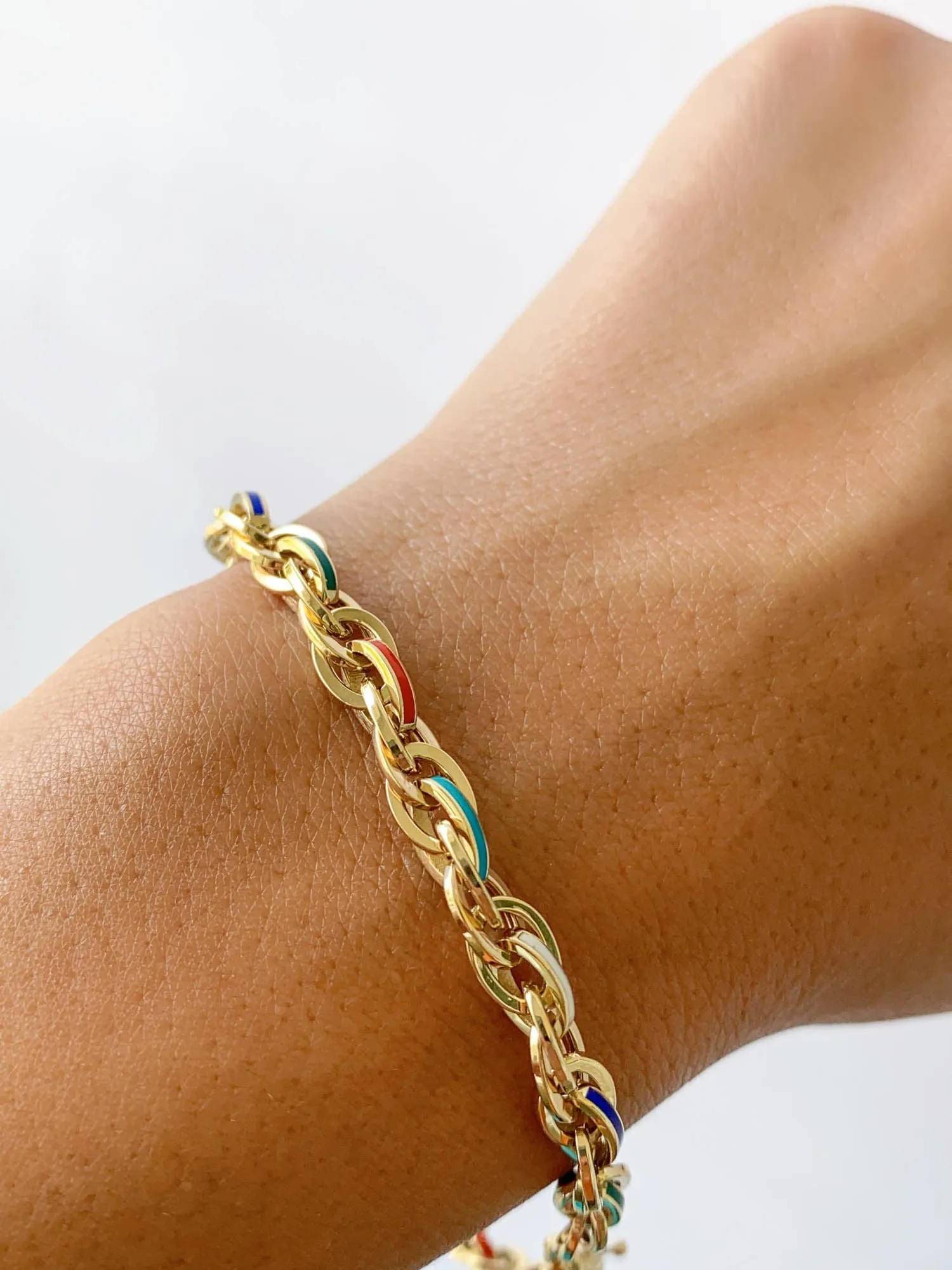 Mixed Link Bracelet with Bright Enamel 14K Gold 7.48-7.69g R2059