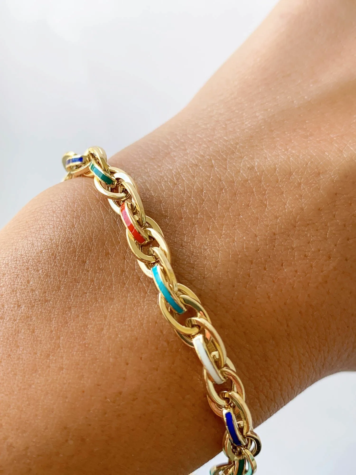 Mixed Link Bracelet with Bright Enamel 14K Gold 7.48-7.69g R2059