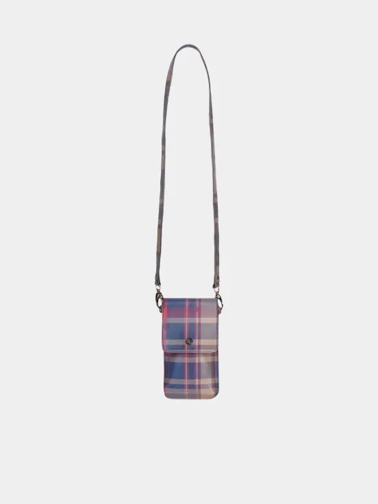 Mobile phone shoulder strap bag in plaid