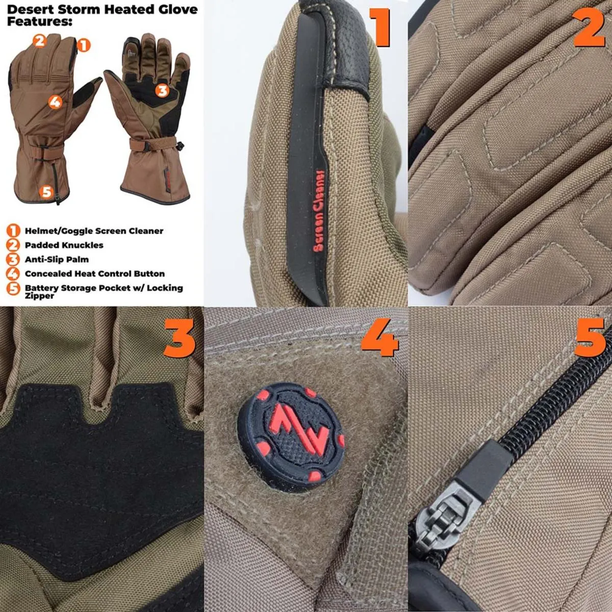 Mobile Warming 7.4V Unisex Desert Storm Heated Gloves