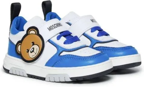 Moschino Kids Teddy-patch leather sneakers Blue