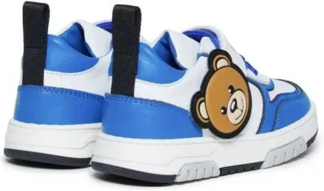 Moschino Kids Teddy-patch leather sneakers Blue