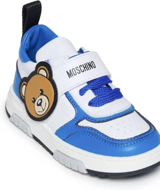 Moschino Kids Teddy-patch leather sneakers Blue