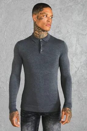 Muscle Long Sleeve Polo | boohooMAN UK