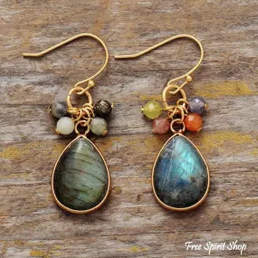 Natural Labradorite & Mixed Beads Drop Earrings