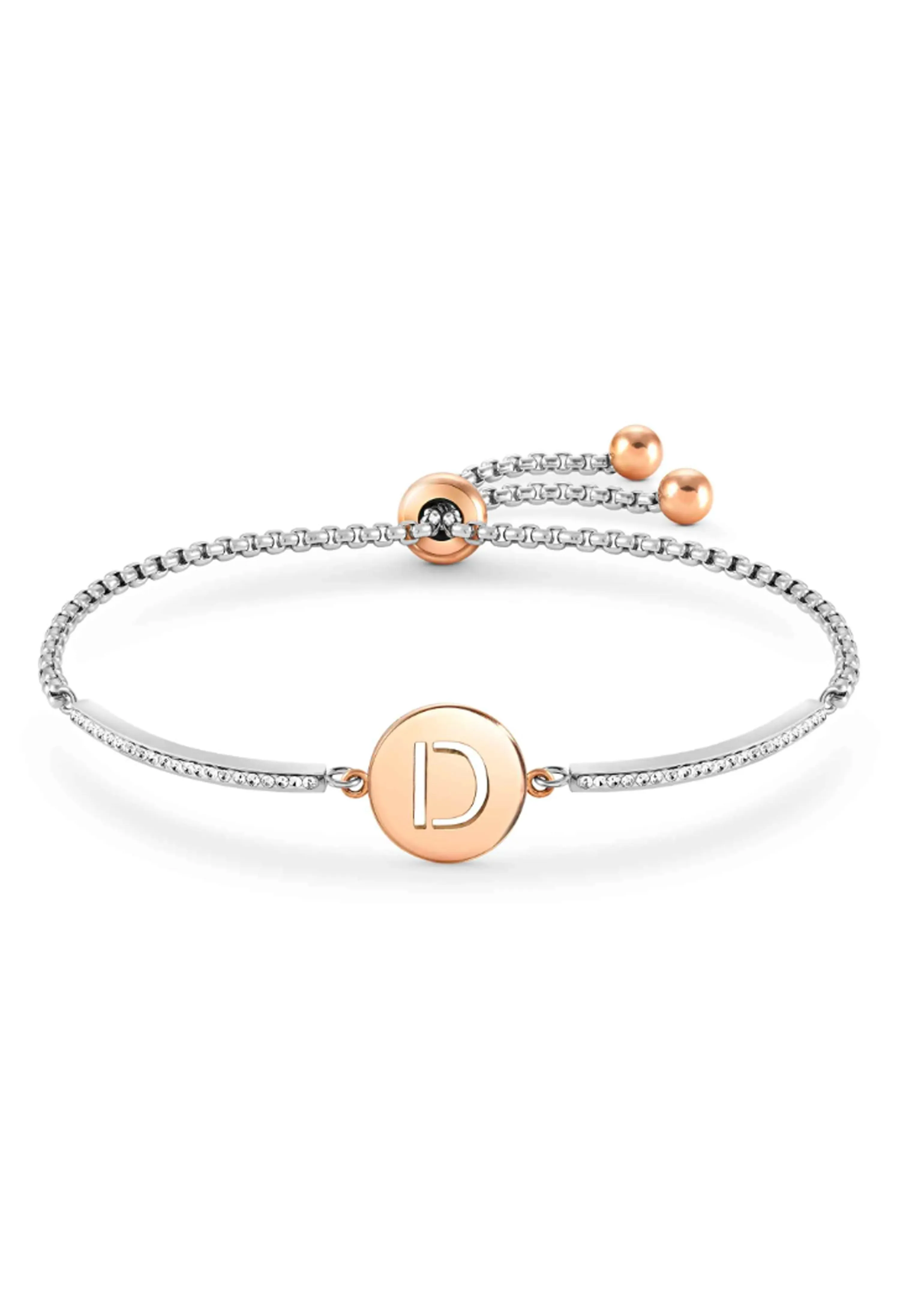 Nomination Milleluci Letter D Bracelet Stainless Steel Rose Gold Plated PVD