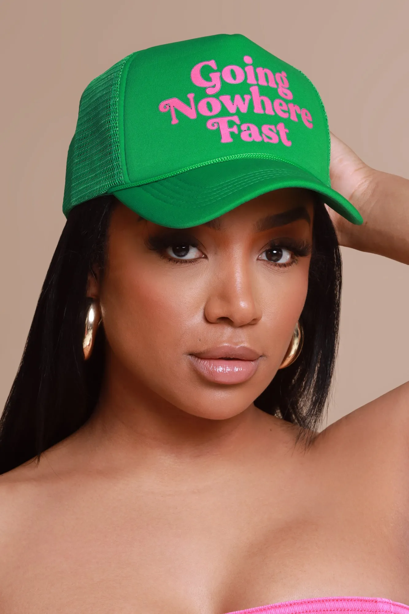 Nowhere Fast Graphic Trucker Hat - Green/Pink