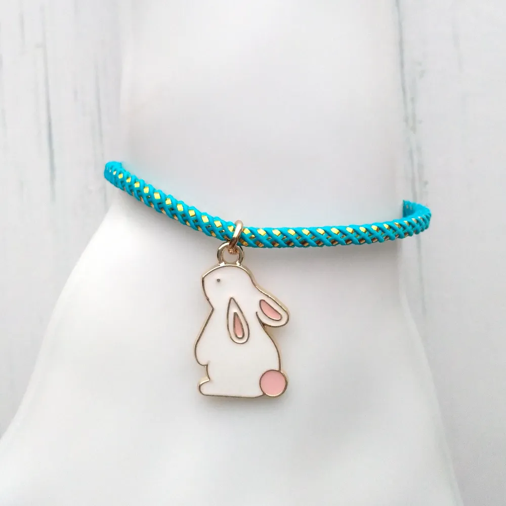 Olivia 2 White Bunny Metallic Cord Slider Bracelet