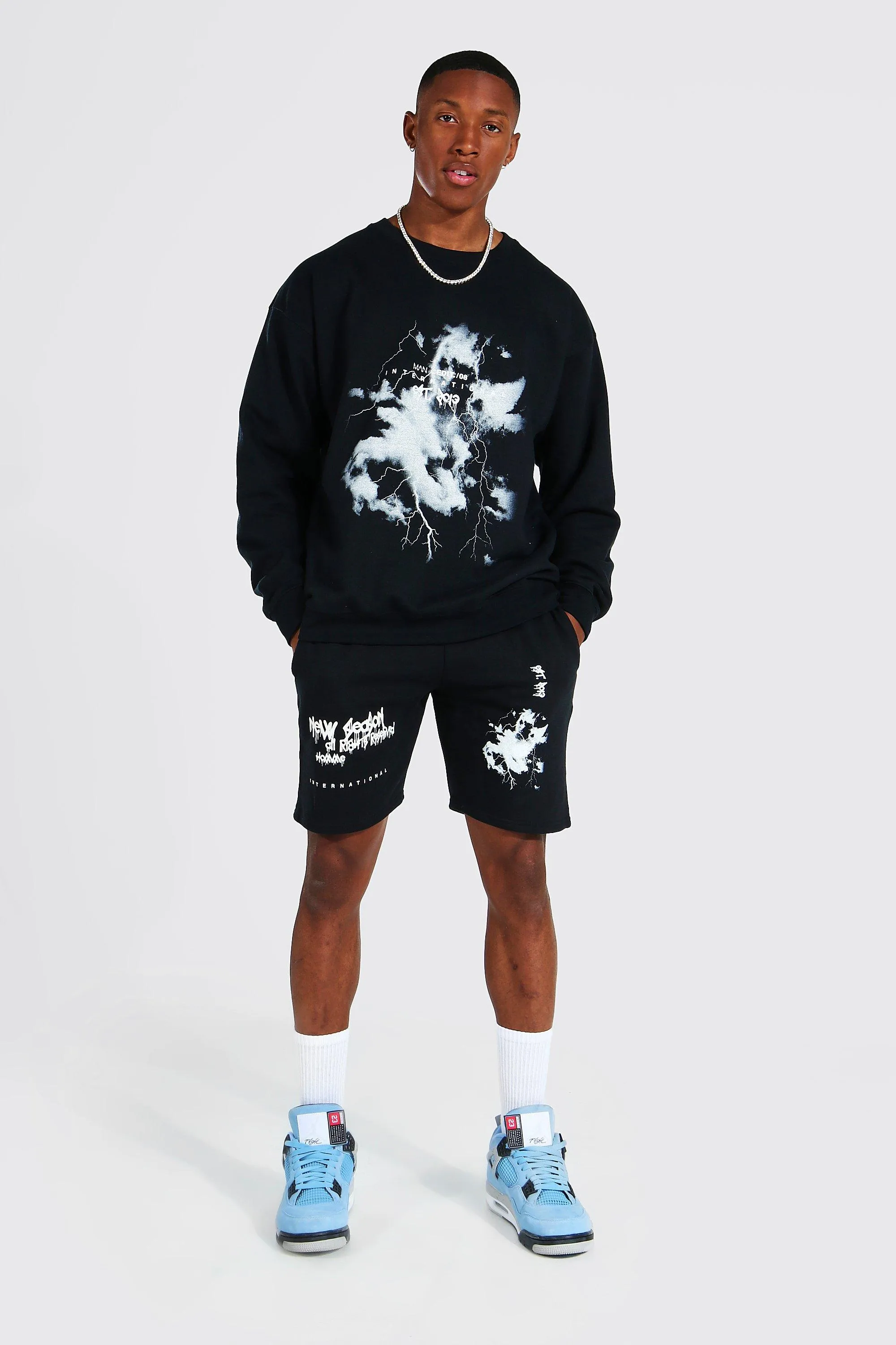 Oversized Graffiti Print Short Tracksuit | boohooMAN UK