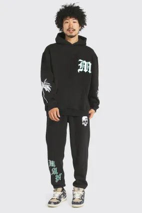 Oversized M Skull Varsity Hooded Tracksuit | boohooMAN UK