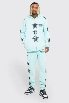 Oversized Star Print Zip Hooded Tracksuit