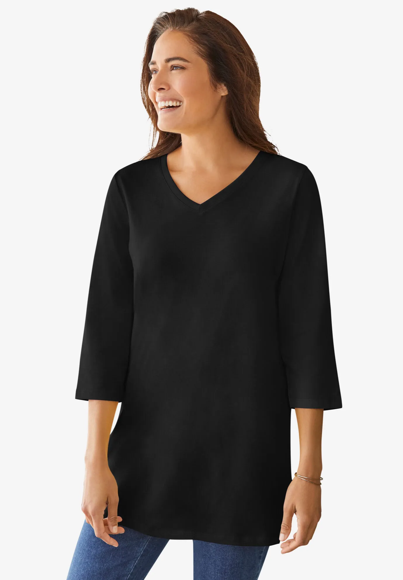 Perfect Three-Quarter Sleeve V-Neck Tunic